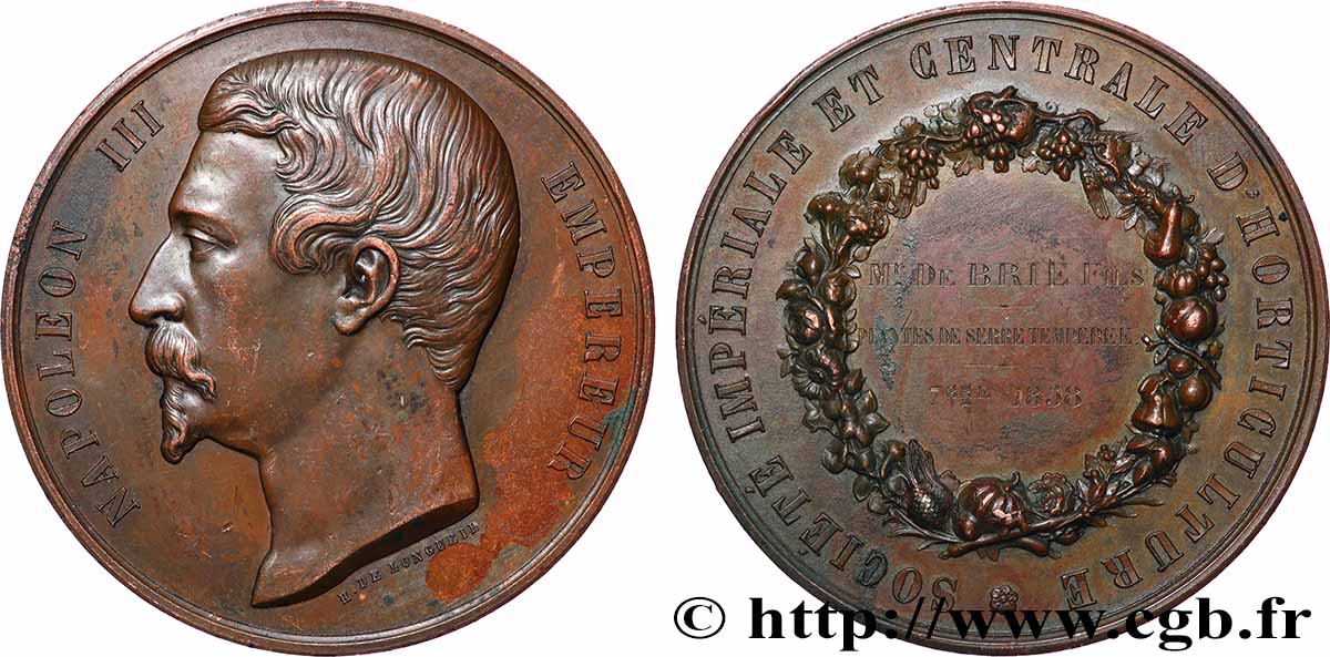 SECOND EMPIRE Médaille de récompense, Société impériale et centrale d’horticulture XF