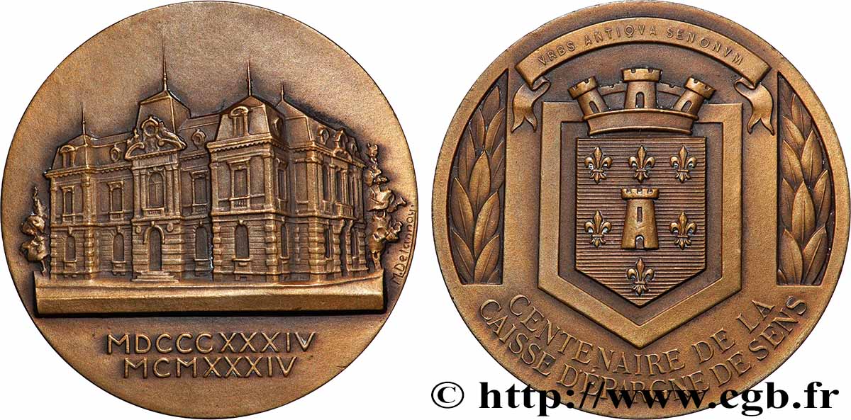 III REPUBLIC Médaille, Centenaire de la caisse d’épargne de Sens AU