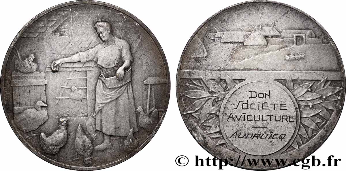 SOCIÉTÉS D AGRICULTURE, HORTICULTURE, PÈCHE ET CHASSE Médaille, Don, Société d’aviculture AU
