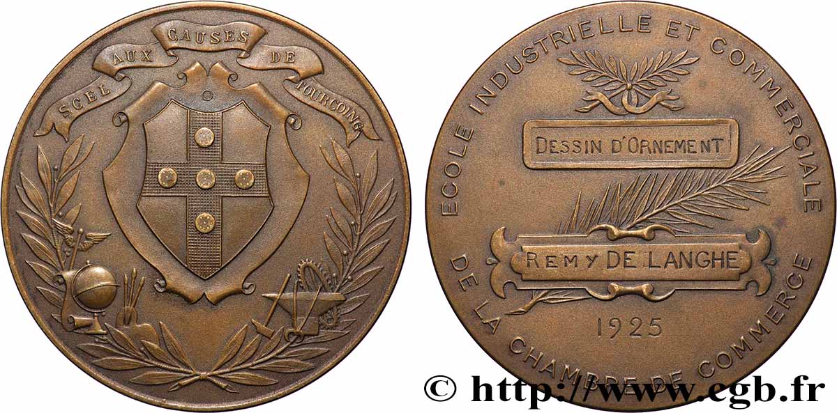 III REPUBLIC Médaille, École industrielle et commerciale de la chambre de commerce AU