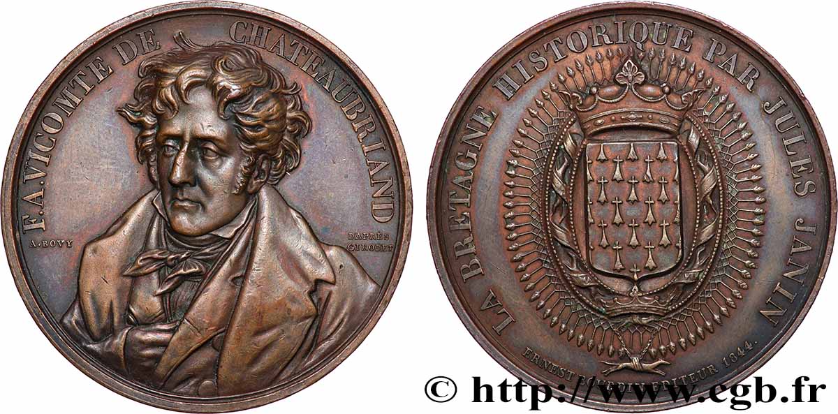 LOUIS-PHILIPPE I Médaille, Jules Janin, Vicomte de Chateaubriand, refrappe XF