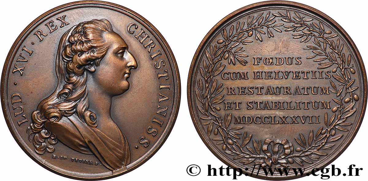 LOUIS XVI Médaille, Renouvellement de l’alliance avec les Suisses, refrappe AU