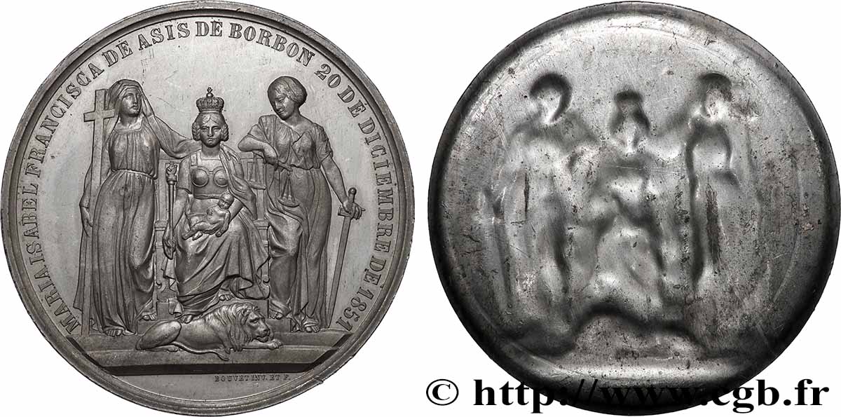 ESPAGNE - ROYAUME D ESPAGNE - ISABELLE II Médaille, Isabelle de Bourbon, uniface AU