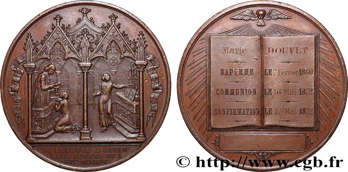 MÉDAILLES RELIGIEUSES Médaille de Baptême, Communion et Confirmation TTB