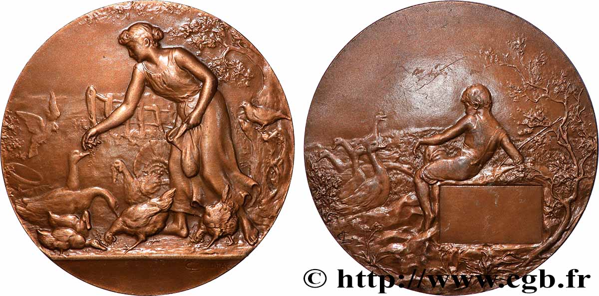 V REPUBLIC Médaille, Aviculture, refrappe AU/AU
