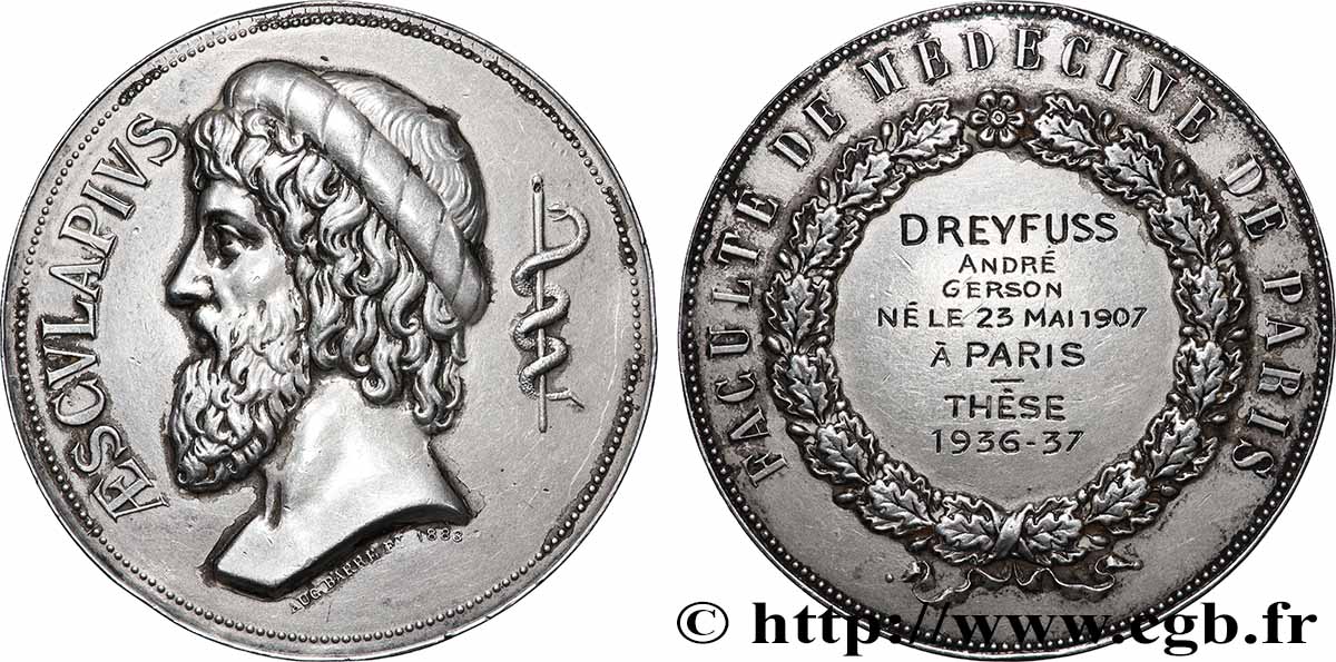 DOYENS DE LA FACULTÉ DE MÉDECINE DE PARIS Médaille, Thèse de médecine BB