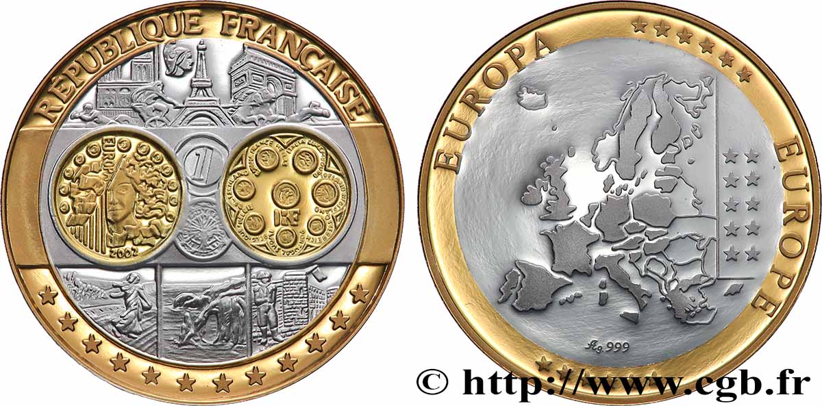 LES PREMIÈRES FRAPPES EN HOMMAGE A L EURO Médaille, Europe, République Française AU