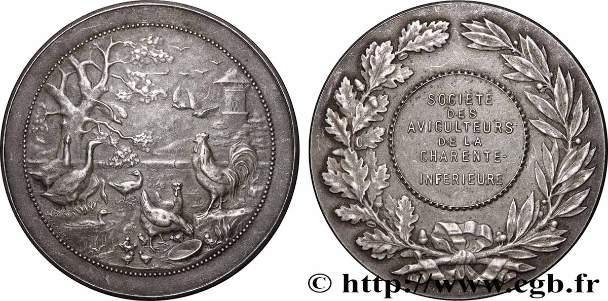 AGRICULTURAL, HORTICULTURAL, FISHING AND HUNTING SOCIETIES Médaille, Société des aviculteurs de la Charente-Inférieure AU