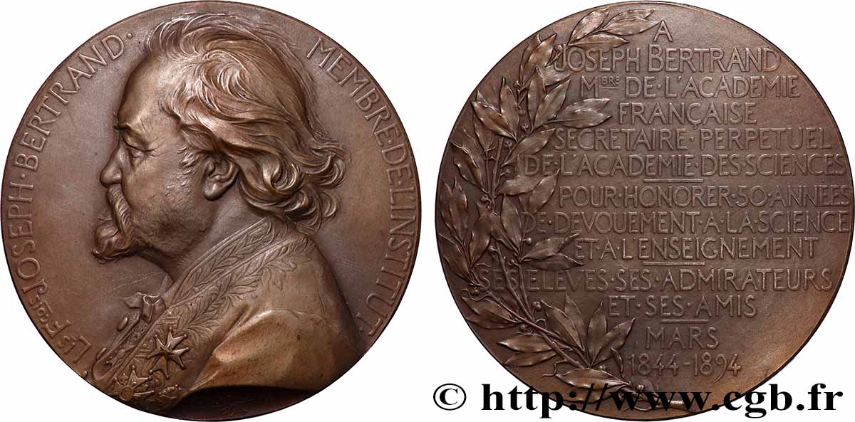 SCIENCES & SCIENTIFIQUES Médaille, Joseph Louis François Bertrand TTB+