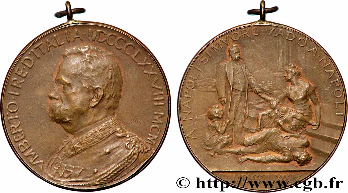 ITALIE Médaille, Umberto Ier à Naples TTB+
