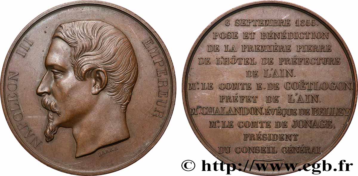 SECOND EMPIRE Médaille, Pose de la première pierre de l’hôtel de la préfecture VZ