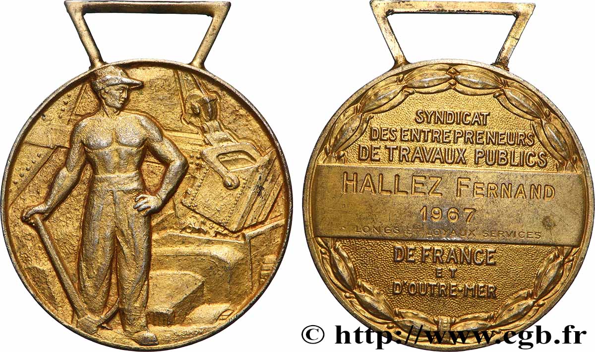 CINQUIÈME RÉPUBLIQUE Médaille, Syndicat des entrepreneurs de travaux publics TTB+