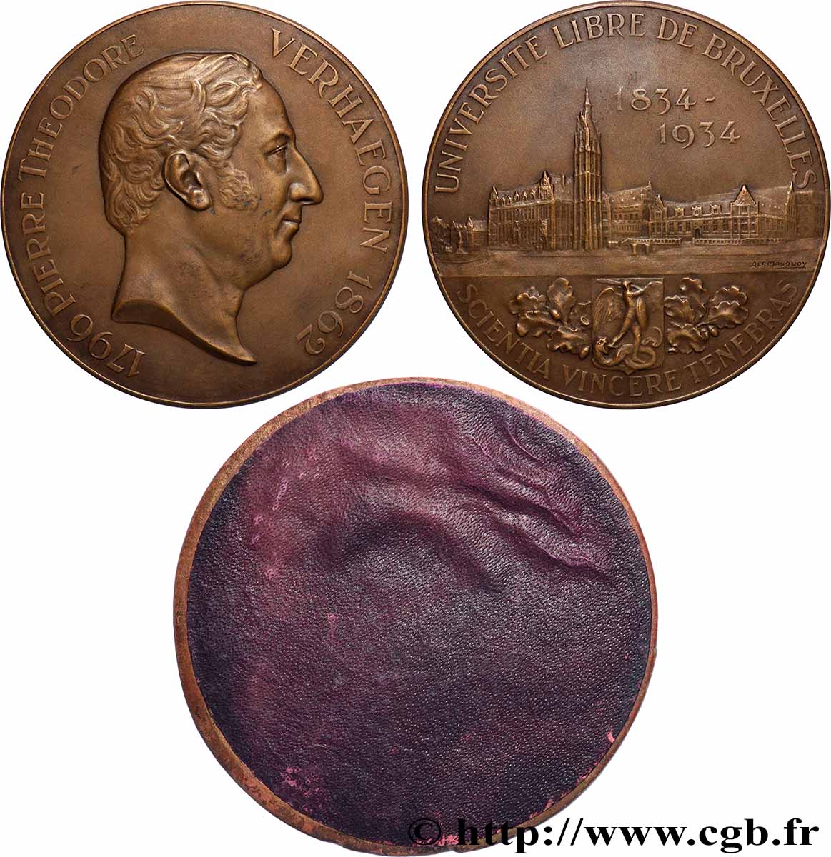 BELGIQUE - ROYAUME DE BELGIQUE - RÈGNE DE LÉOPOLD III Médaille, Université libre de Bruxelles, Pierre Théodore Verhaegen TTB+