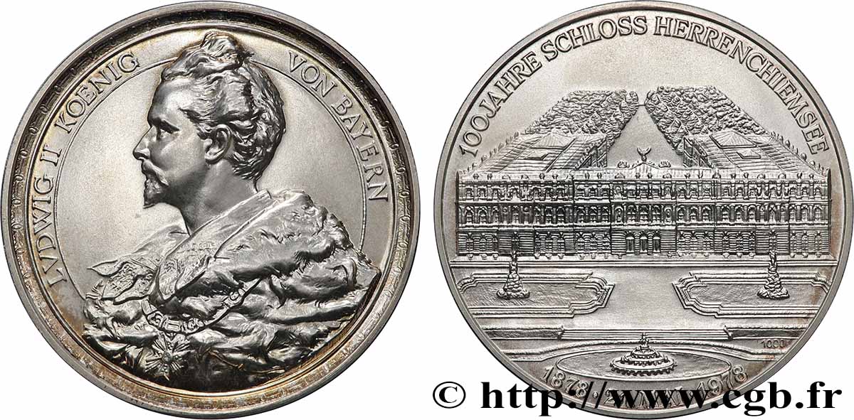 DEUTSCHLAND Médaille, 100e anniversaire du nouveau palais de Herrenchiemsee fVZ