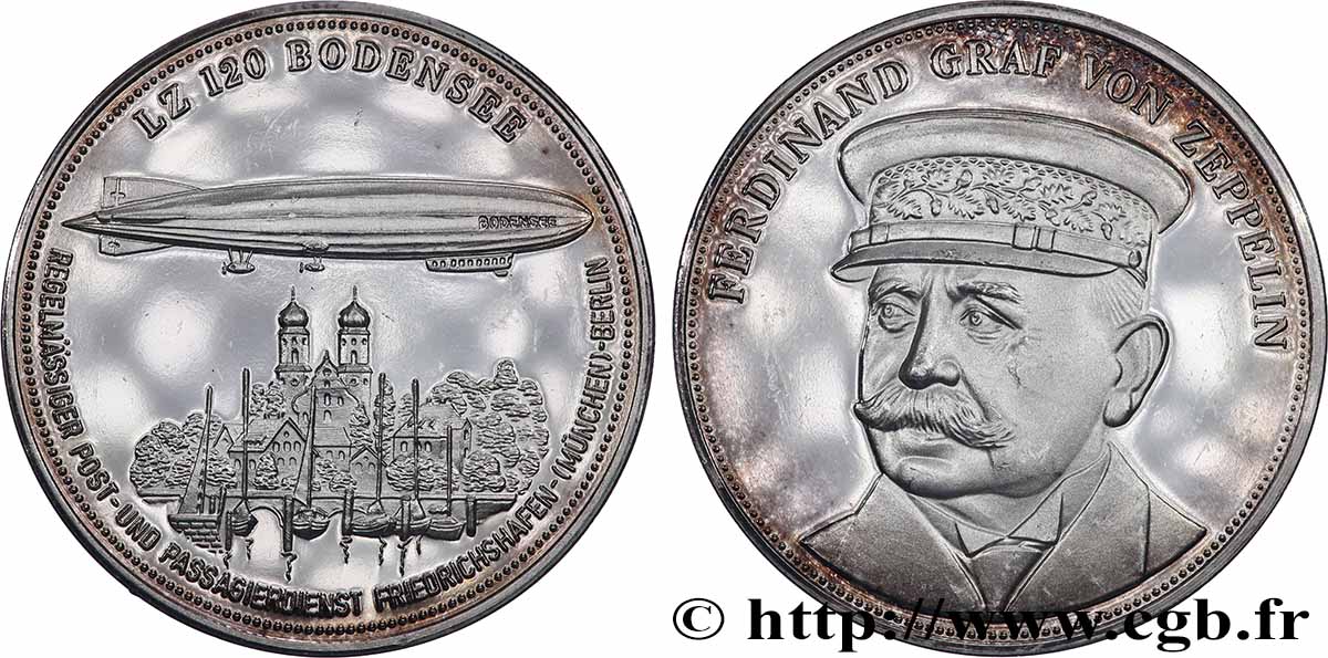 ALLEMAGNE Médaille, 150e anniversaire de Ferdinand Graf von Zeppelin, Zeppelin LZ 120 Bodensee TTB+