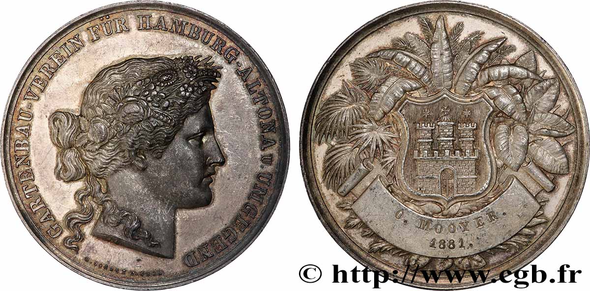 ALLEMAGNE - ROYAUME DE PRUSSE - GUILLAUME Ier Médaille, Société horticole de Hambourg-Altona et des environs TTB+