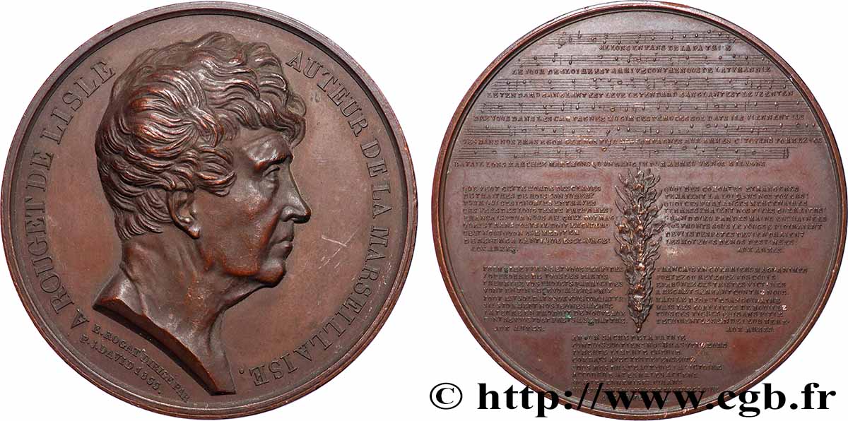 LITERATURE : WRITERS - POETS Médaille, Claude Joseph Rouget de Lisle, auteur de la Marseillaise fVZ