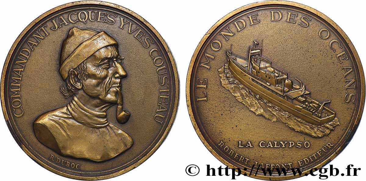 PERSONNAGES CÉLÈBRES Médaille, Commandant Cousteau, la Calypso TTB+
