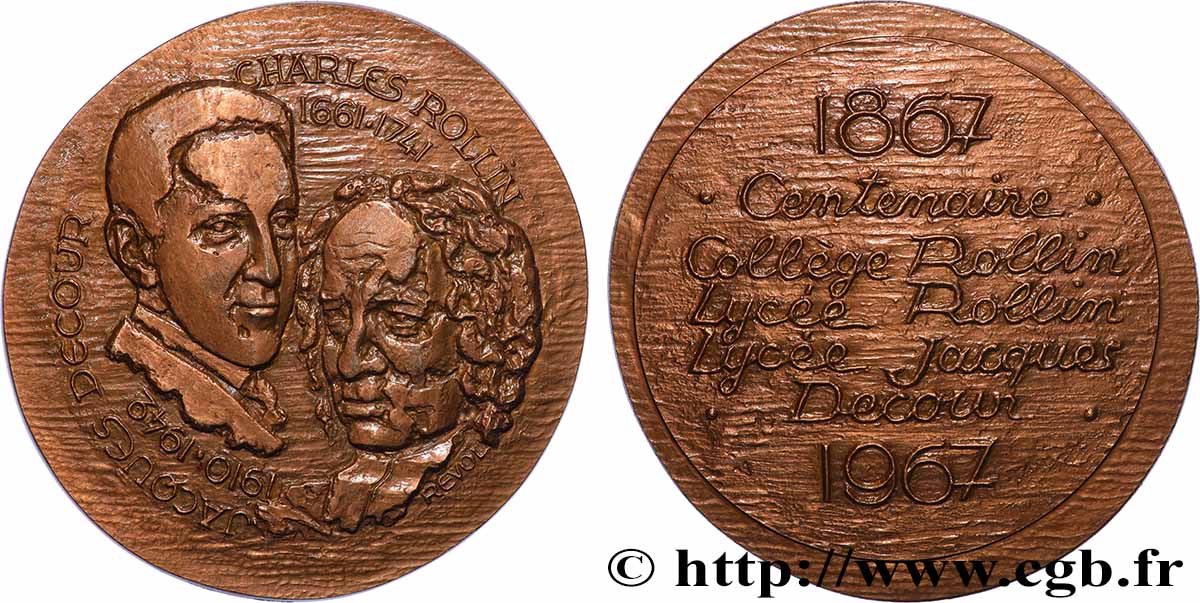 V REPUBLIC Médaille, Centenaire du Collège Rollin, Lycée Rollin et Lycée Jacques Decour AU