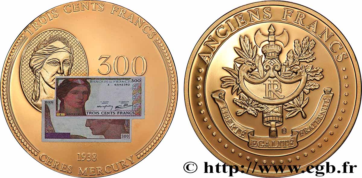 QUINTA REPUBLICA FRANCESA Médaille, Anciens 300 francs SC