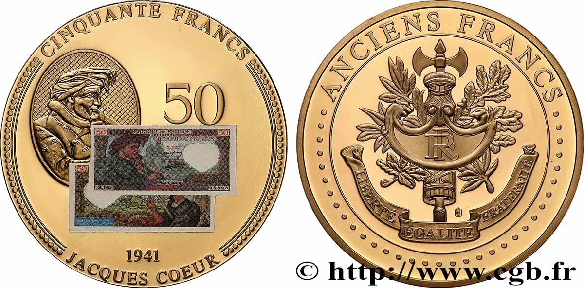 QUINTA REPUBLICA FRANCESA Médaille, Anciens 50 francs SC