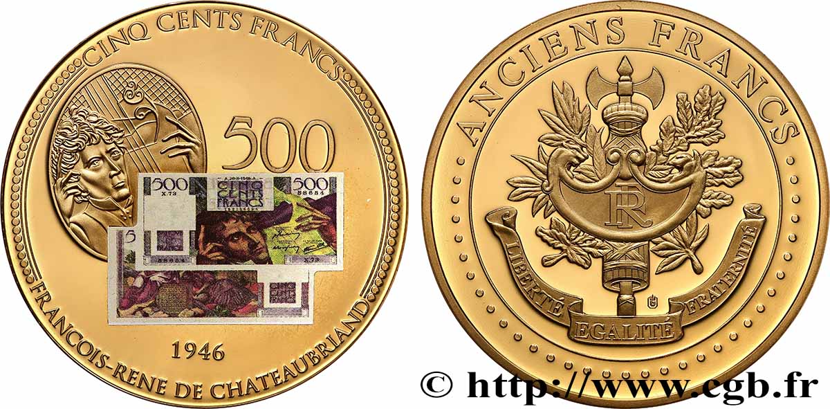 QUINTA REPUBLICA FRANCESA Médaille, Anciens 500 francs SC