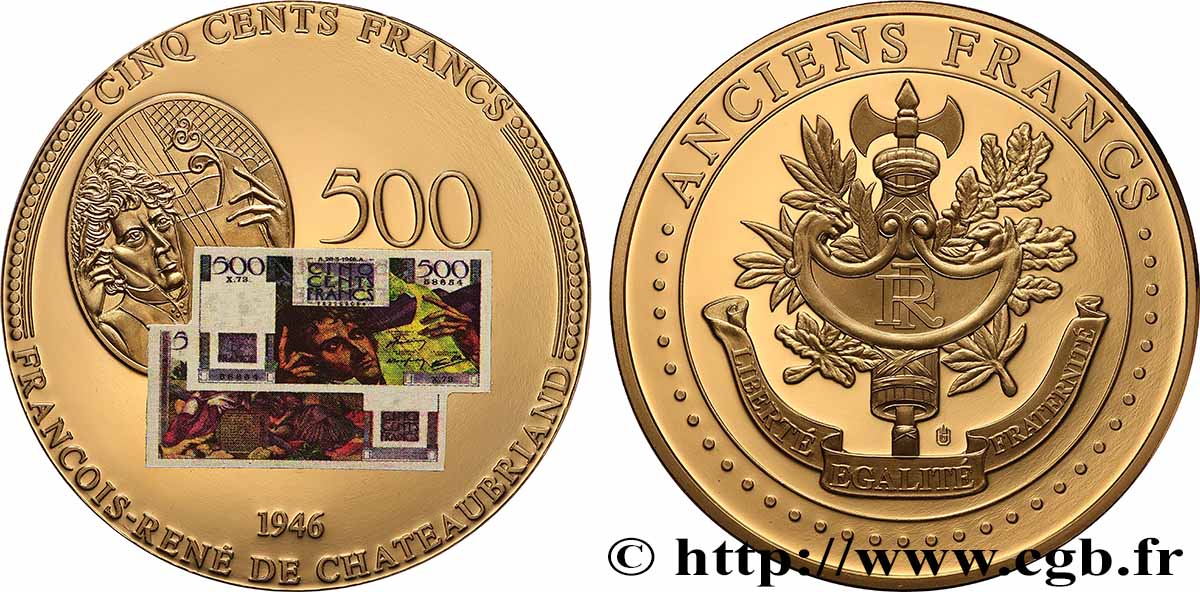 V REPUBLIC Médaille, Anciens 500 francs MS