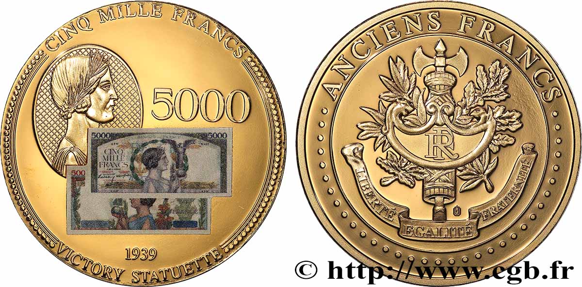 V REPUBLIC Médaille, Anciens 5000 francs MS