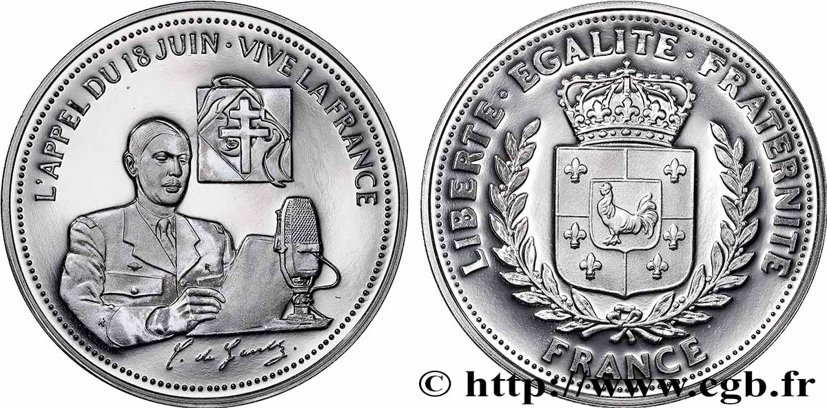 CINQUIÈME RÉPUBLIQUE Médaille, Charles de Gaulle, Discours du 18 juin 1940 SPL