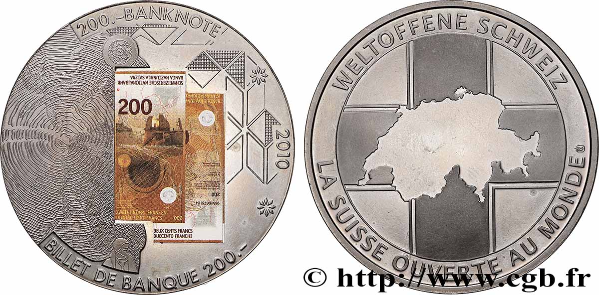 SWITZERLAND Médaille, Billet de 200 francs AU