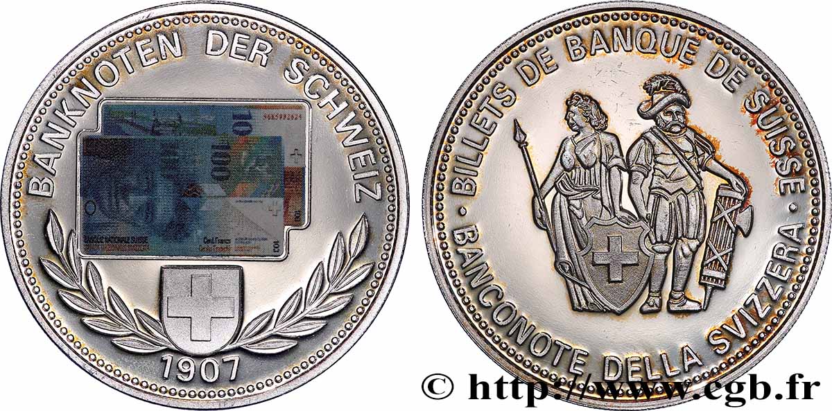 SWITZERLAND Médaille, Billets de Suisse, 100 francs suisse AU