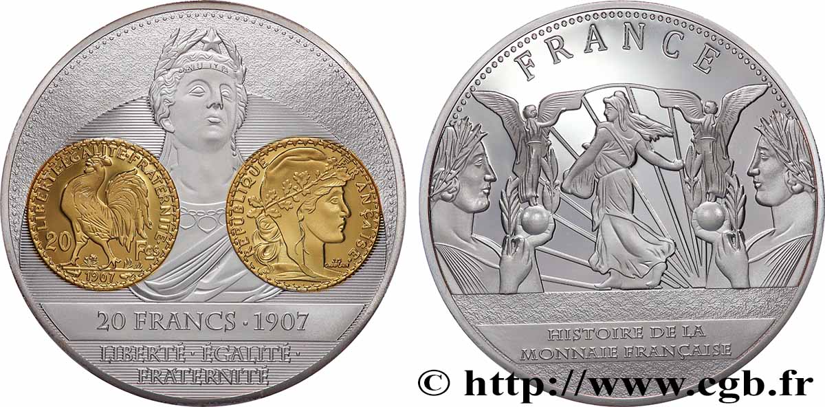 V REPUBLIC Médaille, Histoire de la monnaie française, 20 francs MS