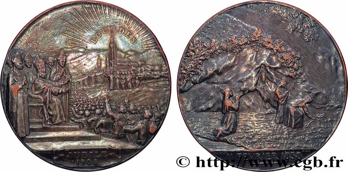 III REPUBLIC Médaille, Jubilé de l’apparition mariale de Lourdes VF