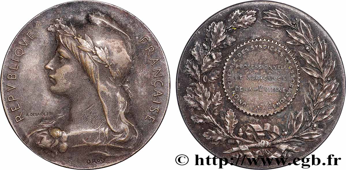 III REPUBLIC Médaille, Union fédérale des syndicats et associations professionnels et agricoles XF