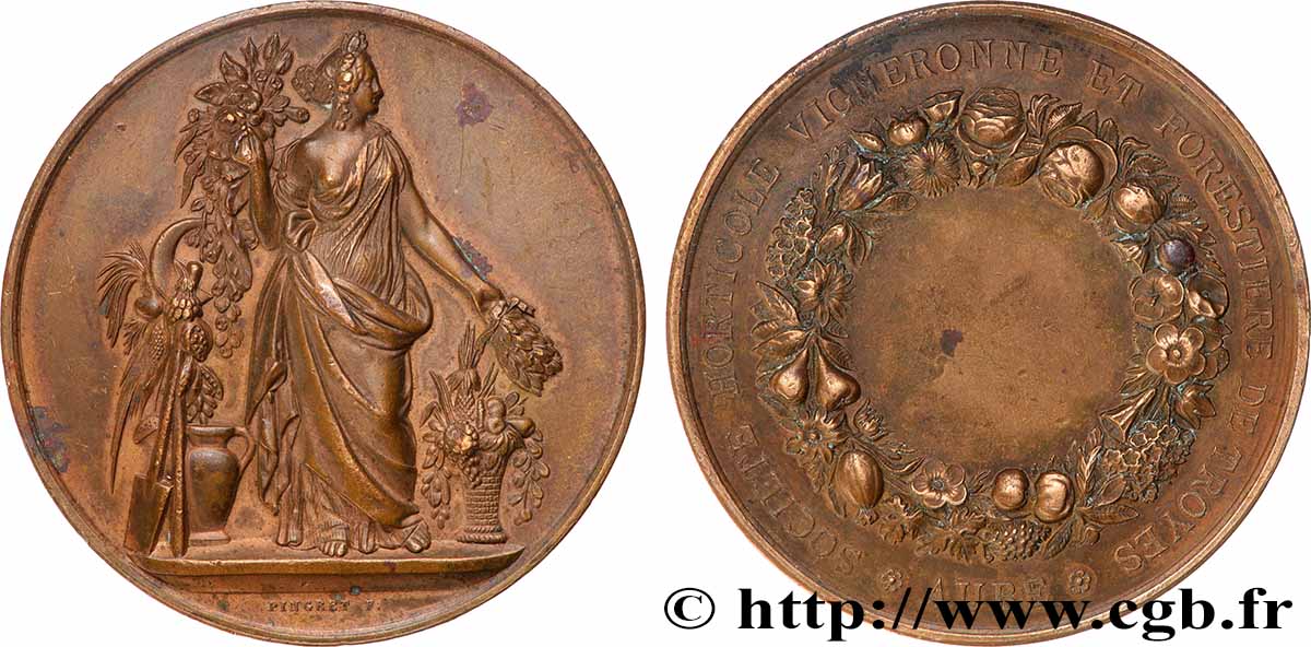 SOCIÉTÉS D AGRICULTURE, HORTICULTURE, PÈCHE ET CHASSE Médaille, Société vigneronne et forestière de Troyes BB