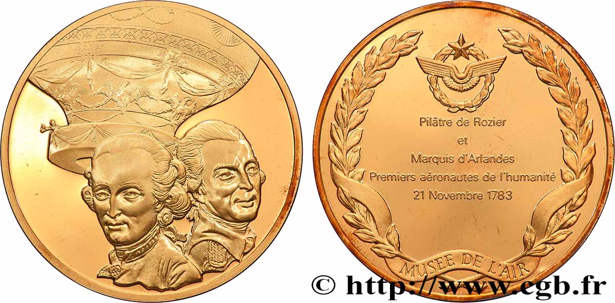 AÉRONAUTIQUE - AVIATION : AVIATEURS & AVIONS Médaille, L’Histoire de la Conquête de l’Air, Pilatre de Rozier et Marquis d’Arlandes SUP