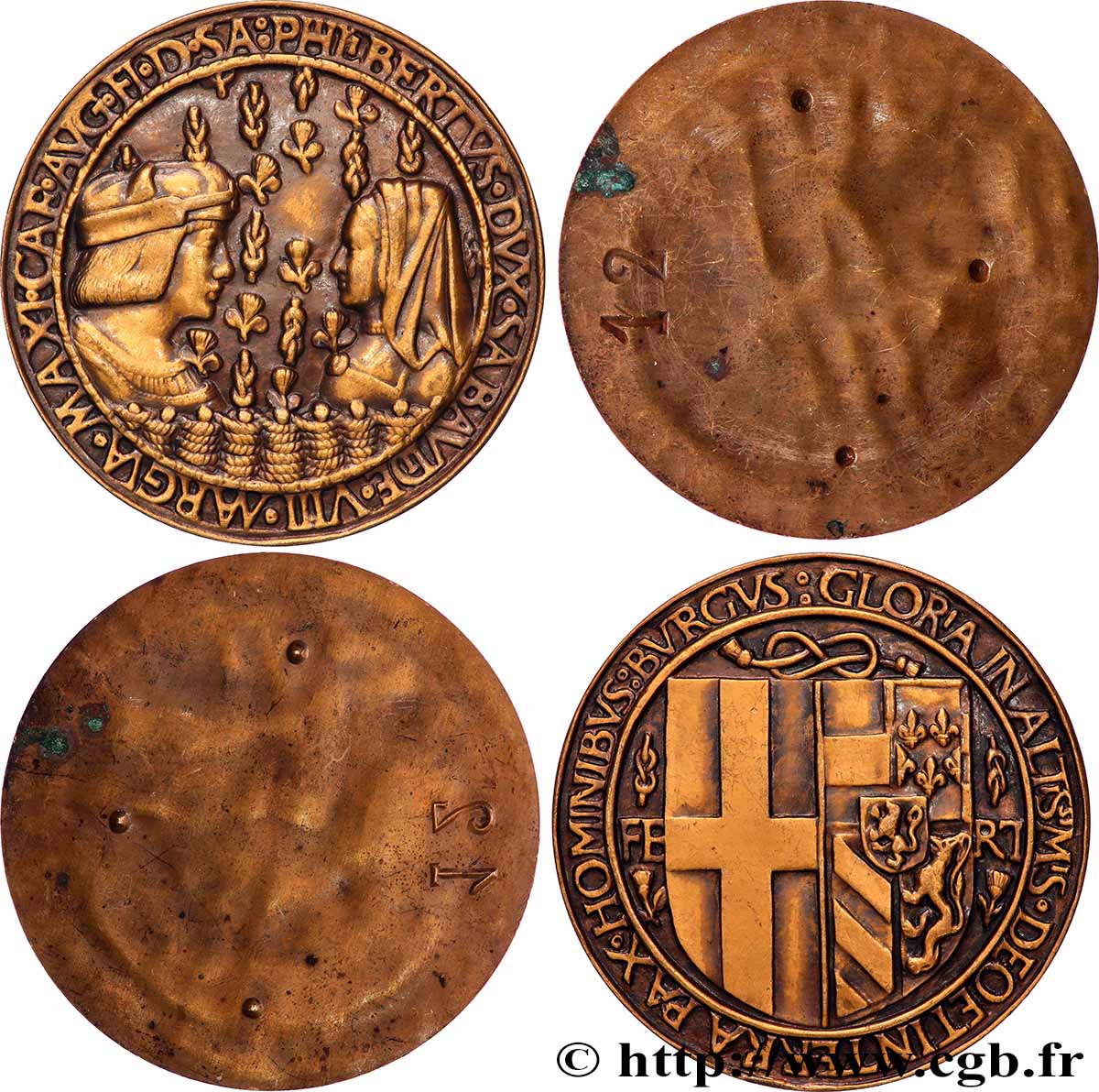 SAVOIE - DUCHÉ DE SAVOIE - PHILIBERT II Lot de 2 médailles, Mariage de Philibert II dit le Beau et Marguerite d’Autriche, refrappe AU