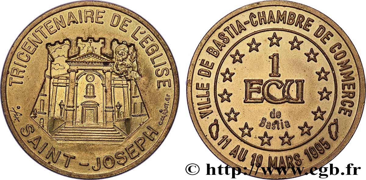 EUROPE Médaille, Tricentenaire église saint Joseph, 1 Ecu de Bastia TTB+