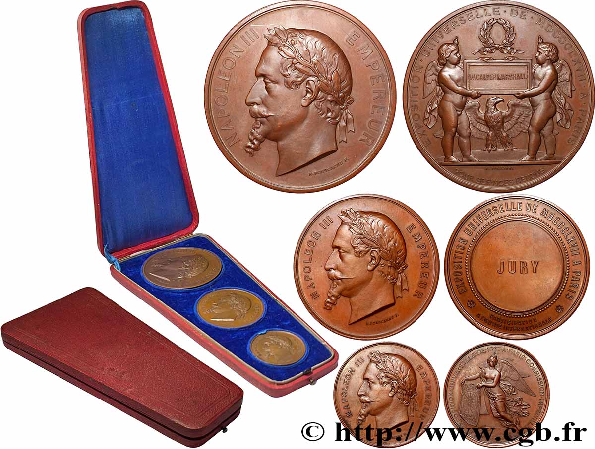 SECOND EMPIRE Coffret de trois médailles, Exposition Universelle, Jury, décerné à William Calder Marshall SPL