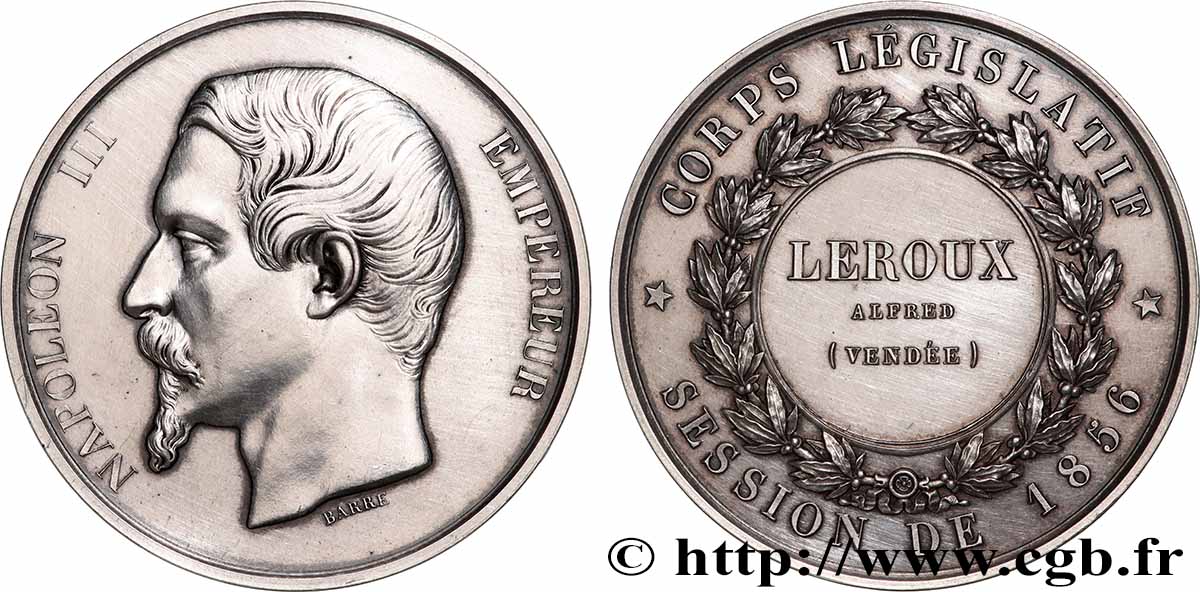 SECOND EMPIRE Médaille, corps législatif, Alfred Leroux AU/AU