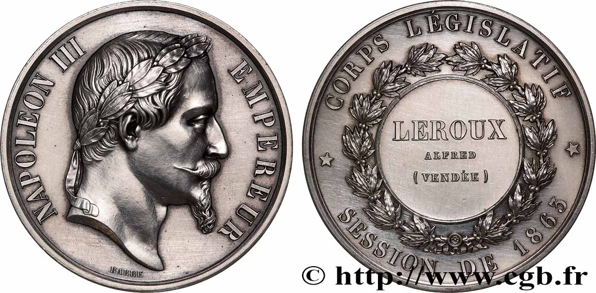 SECOND EMPIRE Médaille, corps législatif, Alfred Leroux AU/AU