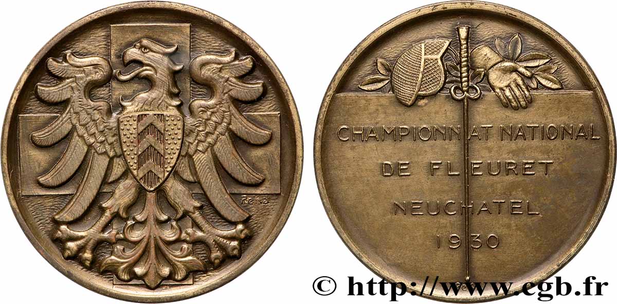 SWITZERLAND - CANTON OF NEUCHATEL Médaille, Championnat national de Fleuret AU