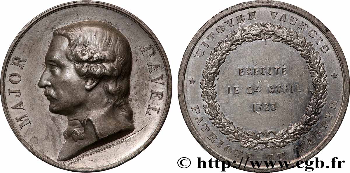 SCHWEIZ - KANTON WAADT Médaille, Exécution du Major Abraham Davel fVZ