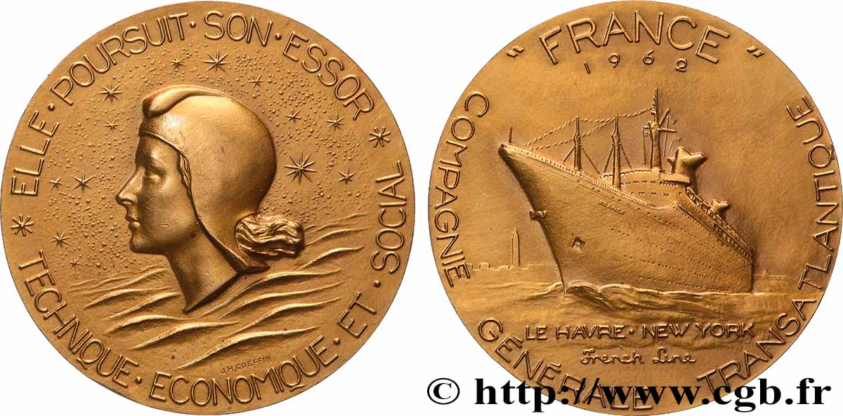 QUINTA REPUBBLICA FRANCESE Médaille, Paquebot France MS