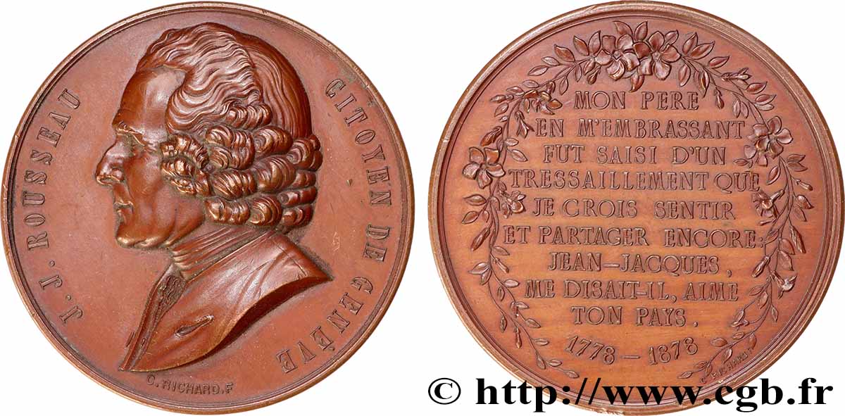 SUISSE Médaille, Jean-Jacques Rousseau, Citoyen de Genève TTB+