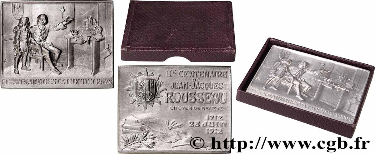 SUISSE Plaquette, Second centenaire de Jean-Jacques Rousseau TTB+