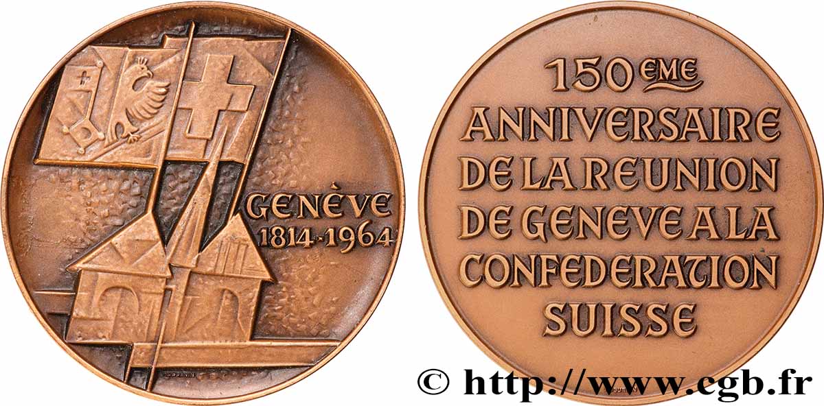 SWITZERLAND - REPUBLIC OF GENEVA Médaille, 150e anniversaire de la réunion de Genève à la confédération Suisse AU