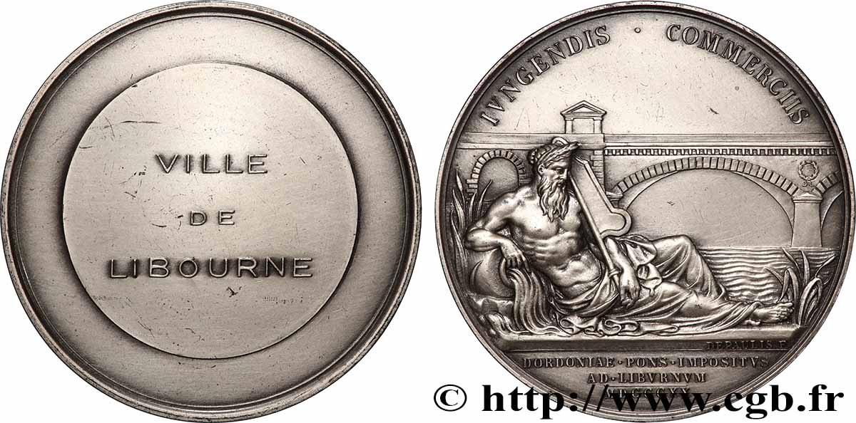 VILLES ET MAIRIES Médaille, Pont sur la Dordogne, refrappe pour la ville de Libourne AU