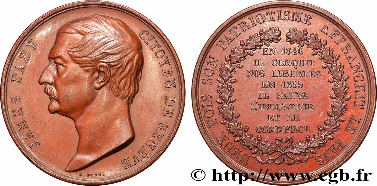 SUISSE Médaille, James Fazy, citoyen de Genève TTB+