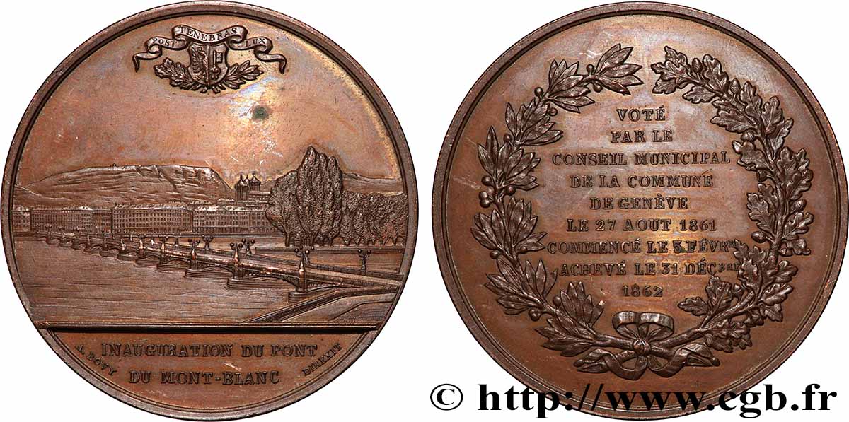SCHWEIZ Médaille, Inauguration du pont du Mont-Blanc - Genève fVZ